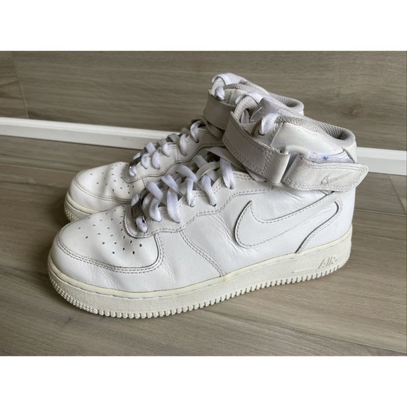 Nike Air Force 1 Mid Sneakers GS Triple White 314195-113 Youth 6Y‎ / Womens 7.5 - Picture 1 of 13
